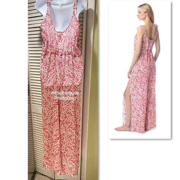 MICHAEL Michael Kors Jumpsuit Swim Cover Up Adjustable Sheer Coral Red Mosaic M - Picture 2 of 16